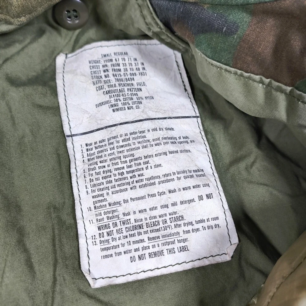 USMC Field Jacket‎ Mens Small Regular Woodland Camo Cold Weather Quilted Liner